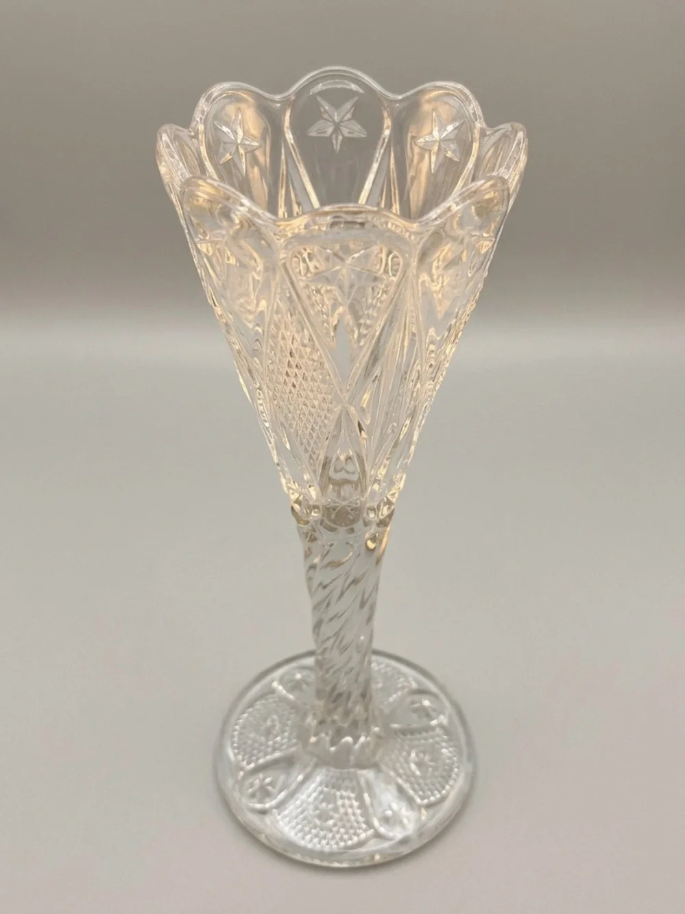 Antique 1910 McKee Fentec Clear Pressed Glass Chalice Vase EAPG Home Decor